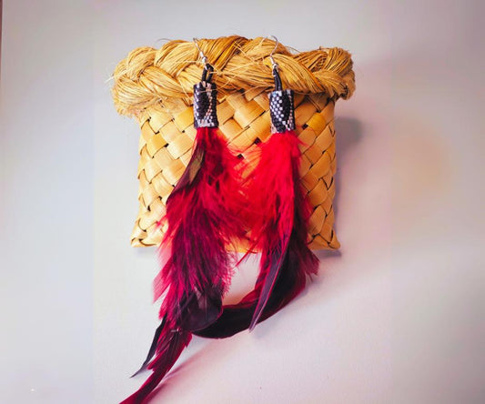 Red & Dark Brown Long Feather